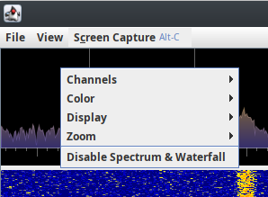 Image of the context menu that appears when you right-click on the spectral display panel